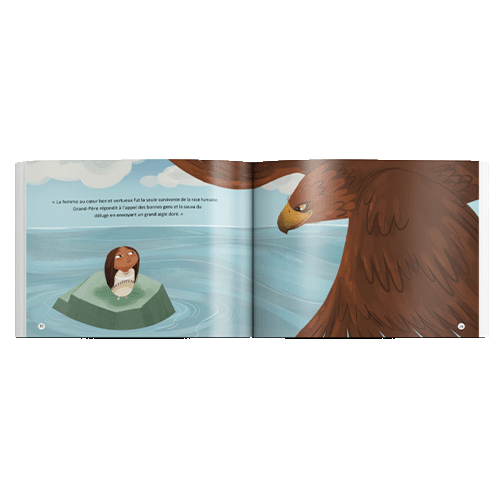 Photo of Inside pages of 'L’envol De L’aube: Un Récit Lakota', this french canadian indigenous children's books, written By Kevin Locke, publisher Medicine Wheel Education