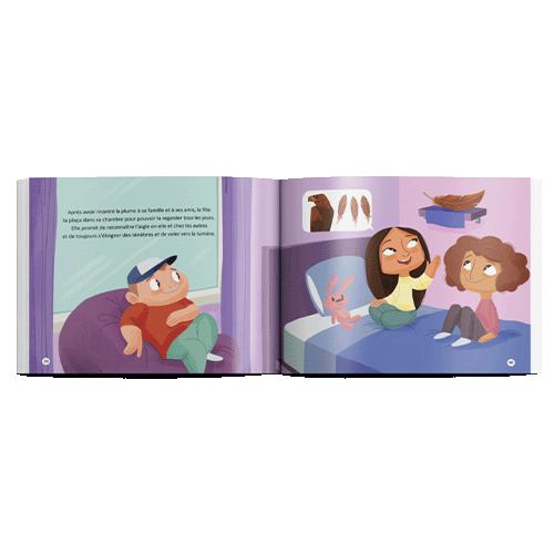 Photo of Inside pages of 'L’envol De L’aube: Un Récit Lakota', this french canadian indigenous children's books, written By Kevin Locke, publisher Medicine Wheel Education