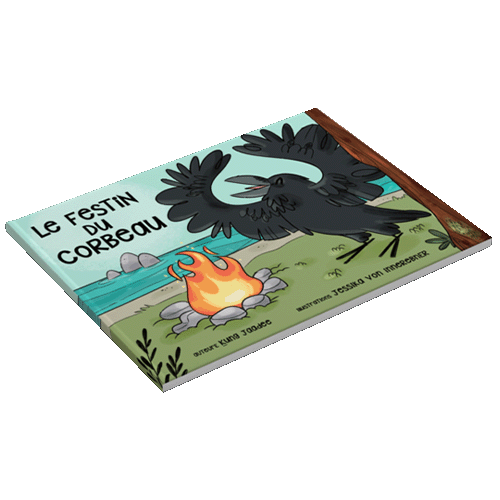 Photo of the cover of 'Festin Du Corbeau', this french canadian indigenous children's books, written By Ḵung Jaadee, publisher Medicine Wheel Education